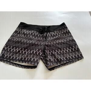 Prana Allover Print Drawstring Black Board Shorts Womens Size Small